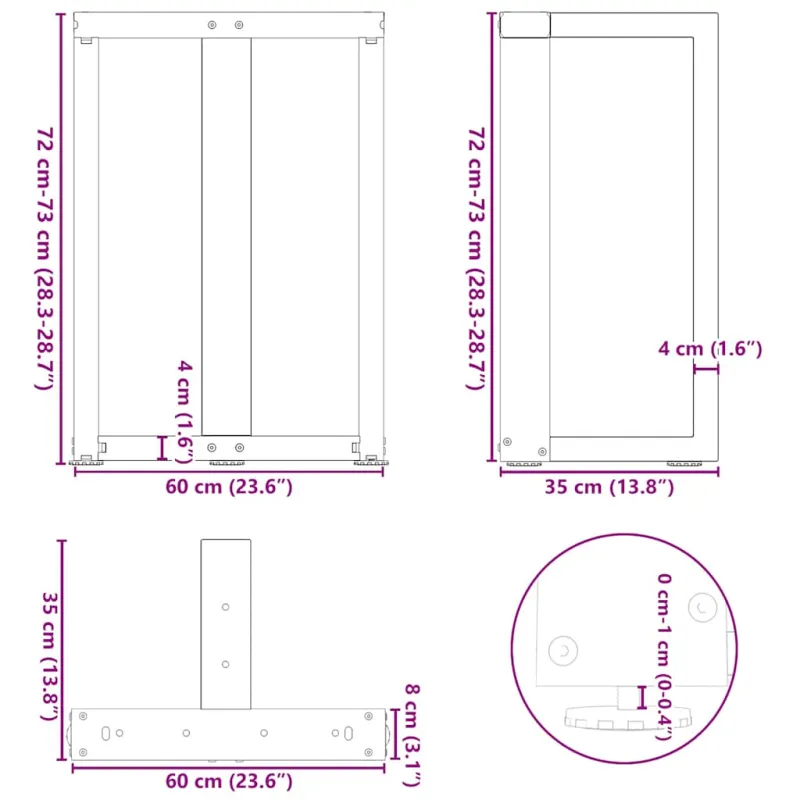 Valgomojo stalo kojelės, 2 vnt., juodos, 60x35x(72-73) cm, plienas