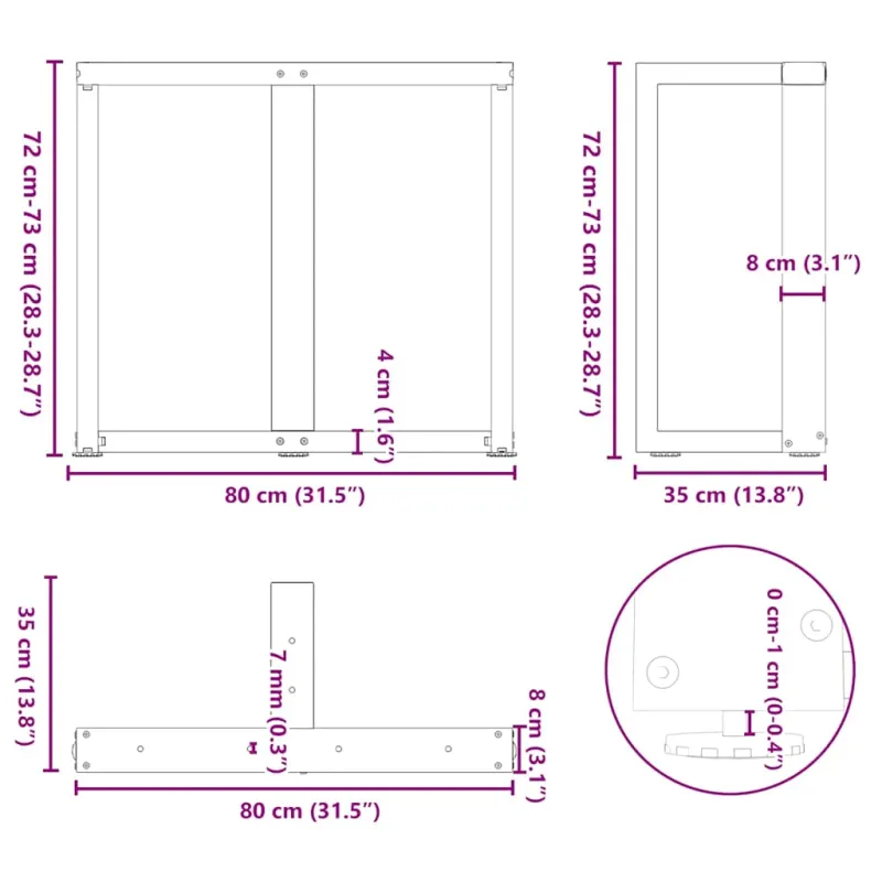 Valgomojo stalo kojelės, 2 vnt., juodos, 80x35x(72-73) cm, plienas
