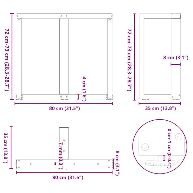 Valgomojo stalo kojelės, 2 vnt., juodos, 80x35x(72-73) cm, plienas
