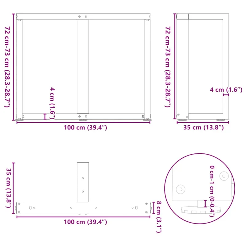 Valgomojo stalo kojelės, T formos, 2 vnt., juodos, 100x35x(72-73) cm, plienas