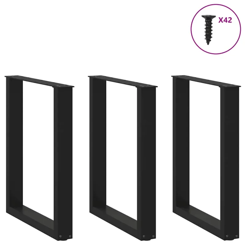 Valgomojo stalo kojelės, 3 vnt., juodos, 70x(72-73) cm, plienas, U formos