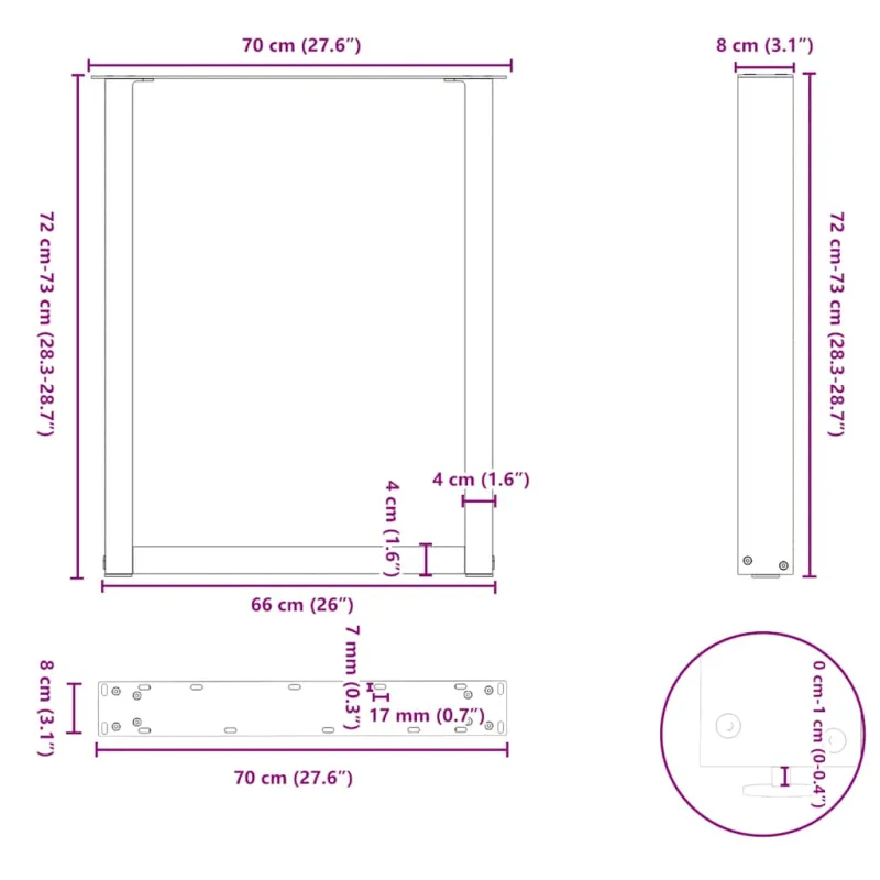 Valgomojo stalo kojelės, 3 vnt., baltos, 70x(72-73) cm, plienas, U formos