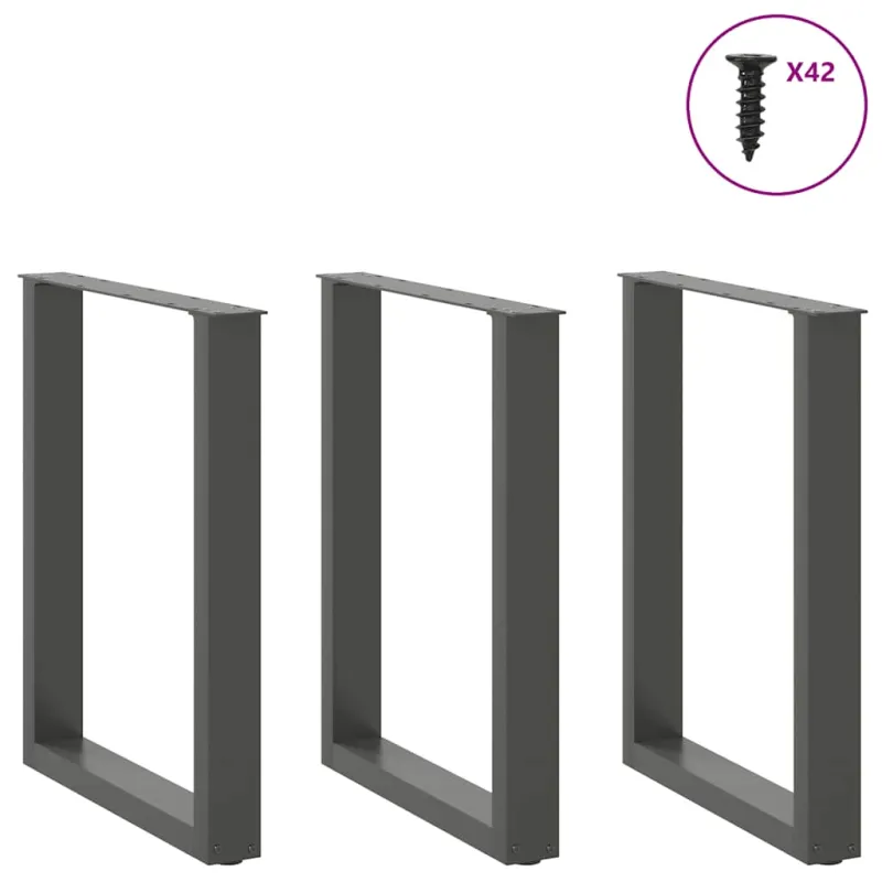 Valgomojo stalo kojos, 3 vnt., antracito spalvos, 70x(72-73) cm, plienas, U formos