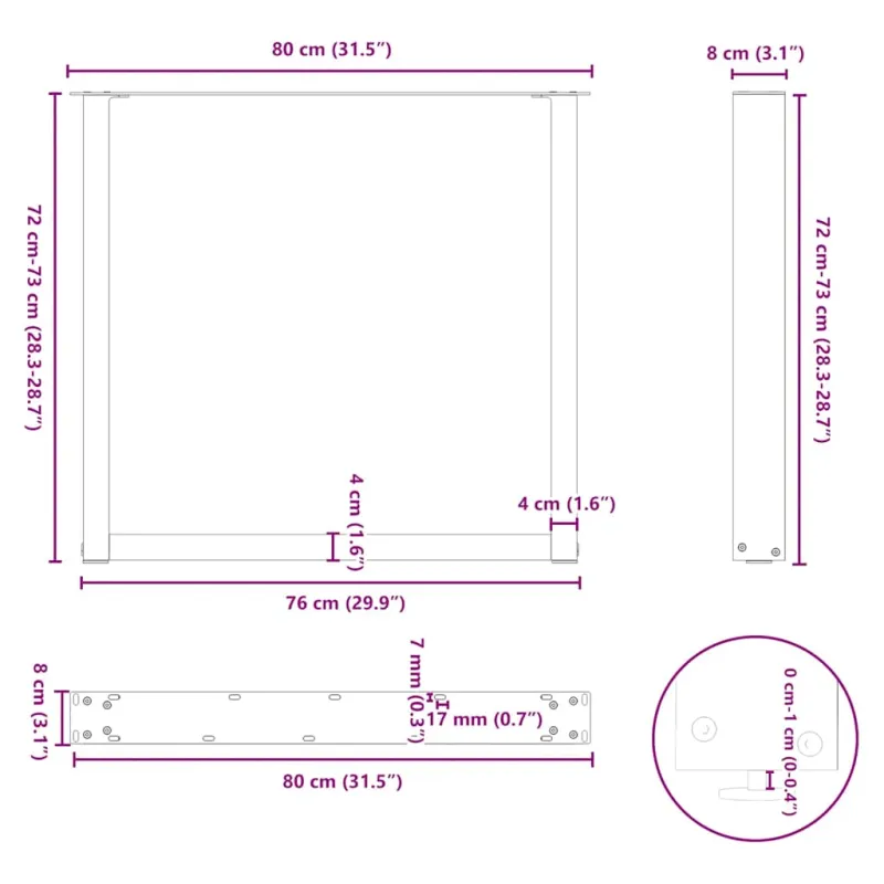 Valgomojo stalo kojelės, 3 vnt., juodos, 80x(72-73) cm, plienas, U formos