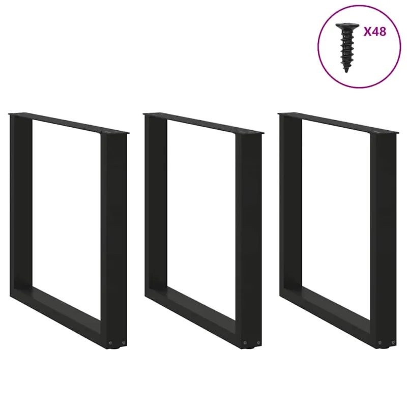 Valgomojo stalo kojelės, 3 vnt., juodos, 90x(72-73) cm, plienas, U formos