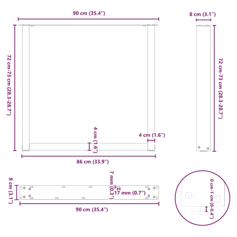 Valgomojo stalo kojelės, 3 vnt., juodos, 90x(72-73) cm, plienas, U formos