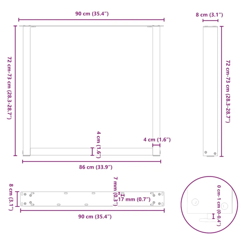 Valgomojo stalo kojelės, 3 vnt., baltos, 90x(72-73) cm, plienas, U formos