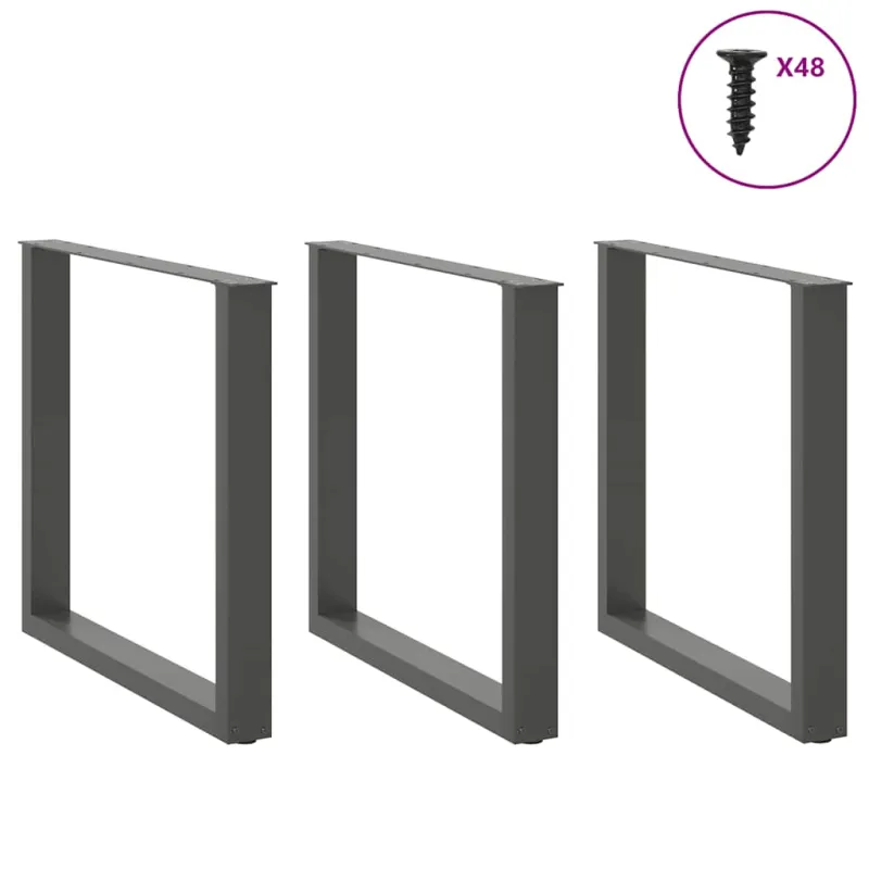 Valgomojo stalo kojos, 3 vnt., antracito spalvos, 90x(72-73) cm, plienas, U formos