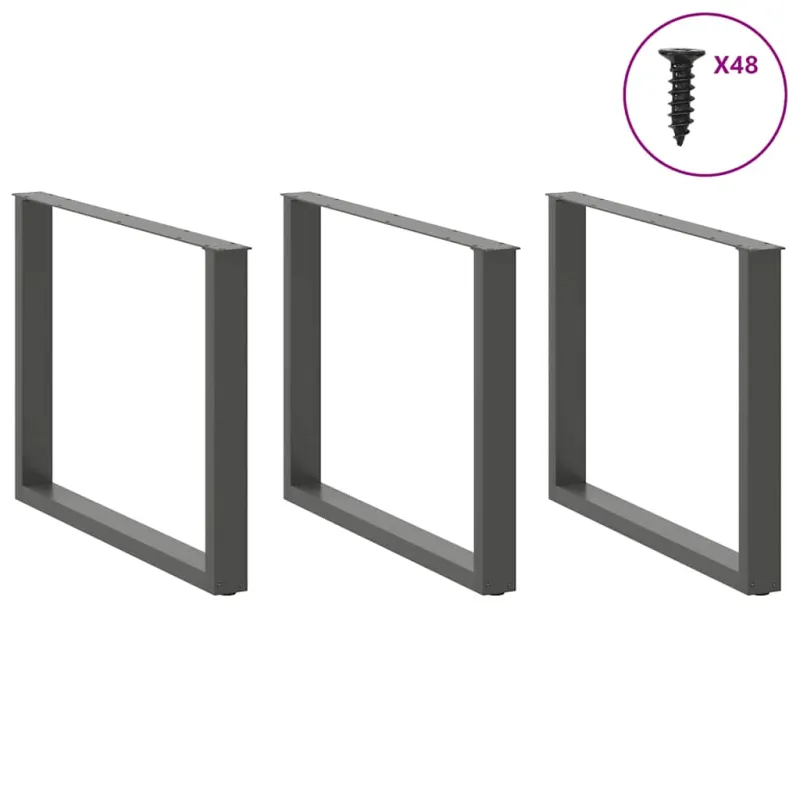 Valgomojo stalo kojos, U formos, 3 vnt., antracito spalvos, 100x(72-73) cm, plienas