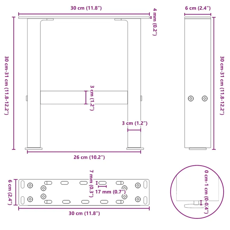 Kavos staliuko kojos, antracito spalvos, 2 vnt., 30x(30-31) cm, plienas
