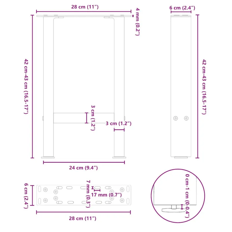 Kavos staliuko kojelės, baltos, 2 vnt., 28x(42-43) cm, plienas