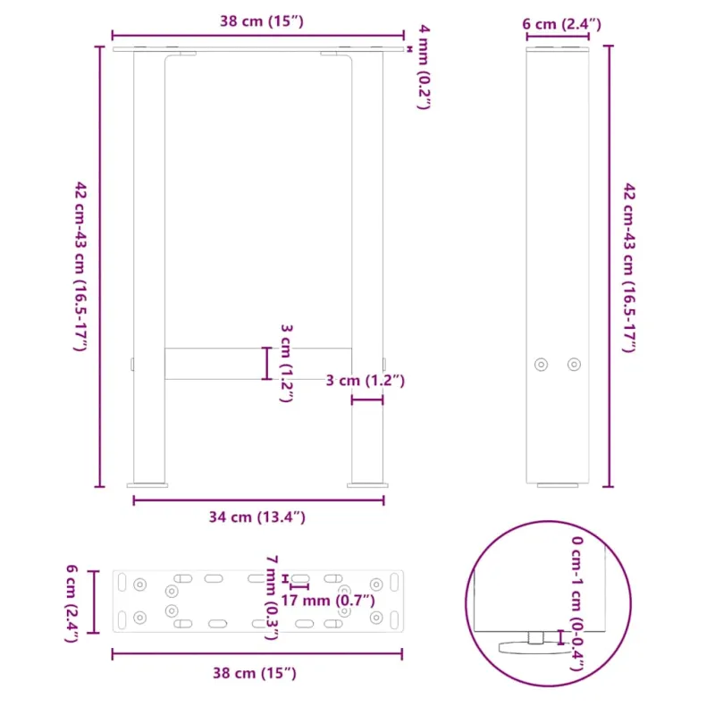 Kavos staliuko kojelės, baltos, 2 vnt., 38x(42-43) cm, plienas