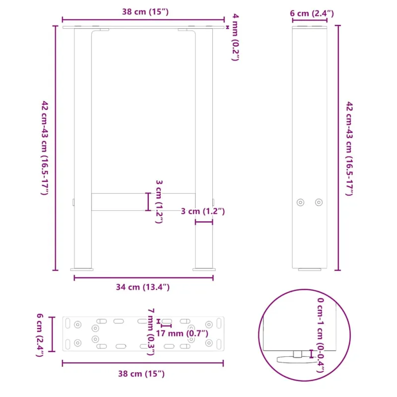 Kavos staliuko kojos, antracito spalvos, 2 vnt., 38x(42-43) cm, plienas