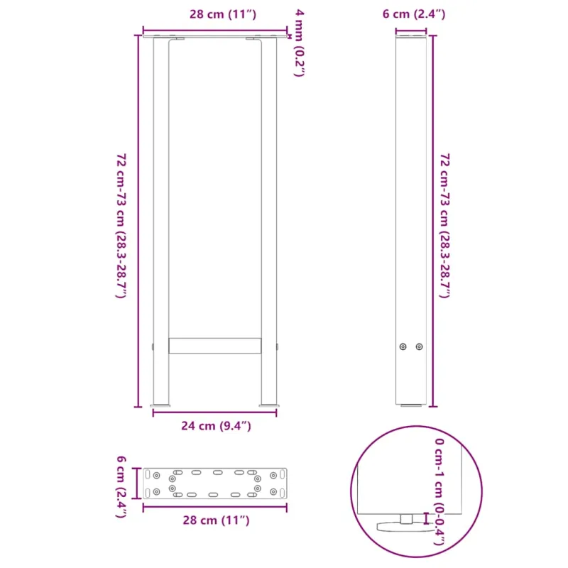 Konsolinio stalo kojos, baltos, 2 vnt., 28x(72-73) cm, plienas