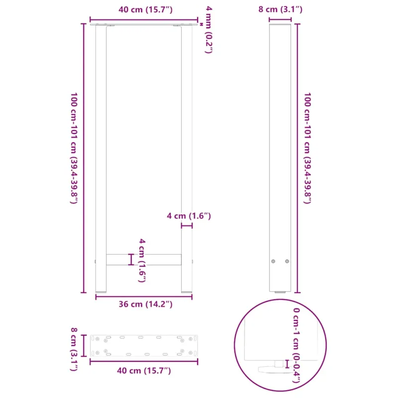 Baro stalo kojos, antracito spalvos, 2 vnt., 40x(100-101) cm, plienas