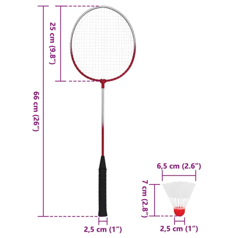 Badmintono rinkinys su 4 raketėmis ir tinkleliu, 620x151cm