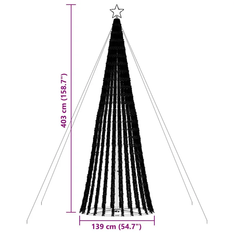 LED Kalėdų eglutė 1028 LEDs Šilta Balta 403 cm
