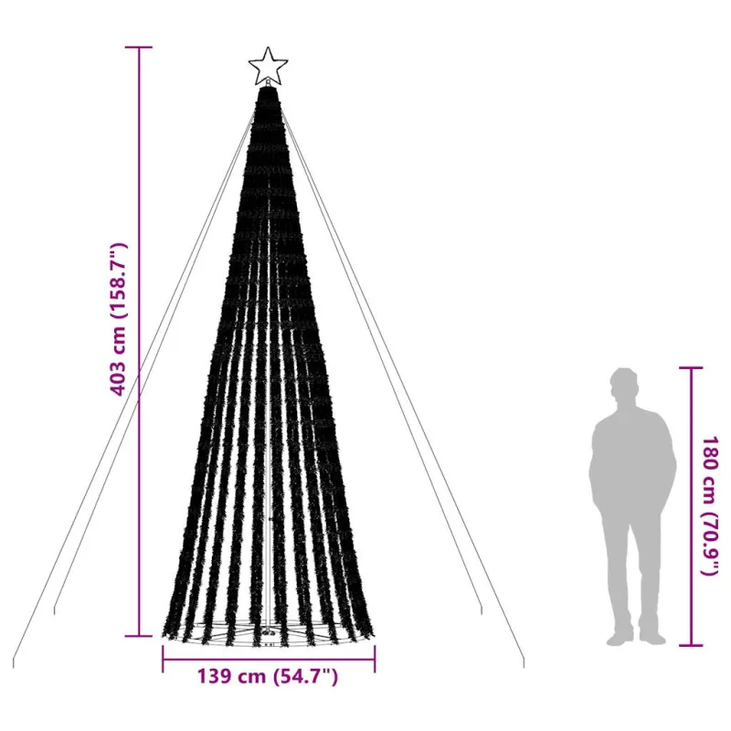 LED Kalėdų eglutė 1028 LEDs Šilta Balta 403 cm