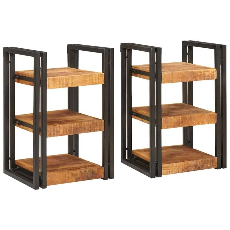Naktinis staliukas 2 pcs Ruda ir juoda Kietas mango medis
