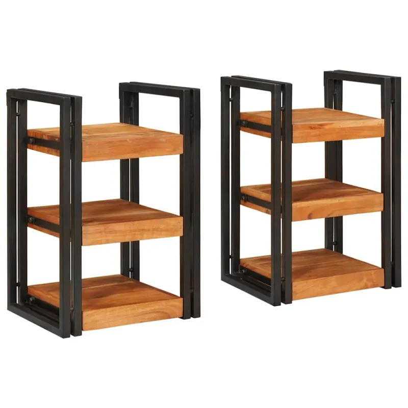 Naktinis staliukas 2 pcs Ruda ir juoda Solu medžio acacija