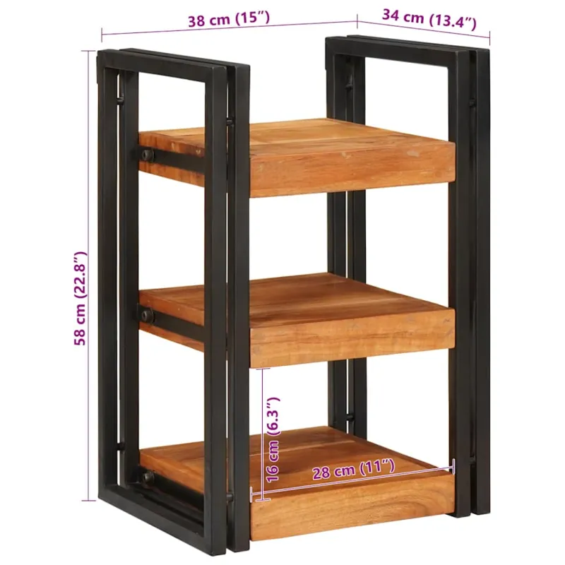 Naktinis staliukas 2 pcs Ruda ir juoda Solu medžio acacija