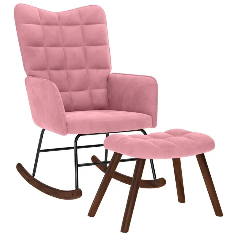 supama kėdė su taburete Pink Velvet