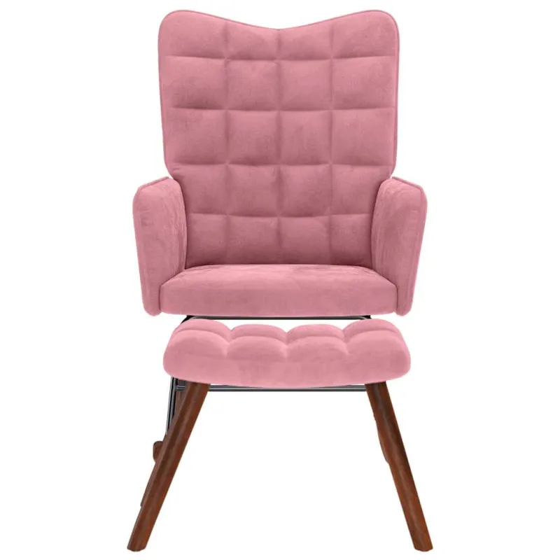 supama kėdė su taburete Pink Velvet