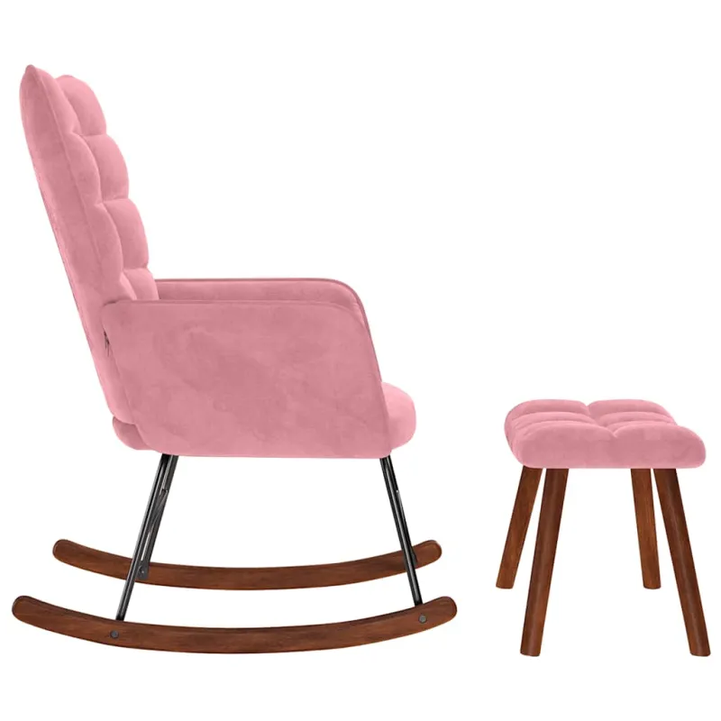 supama kėdė su taburete Pink Velvet