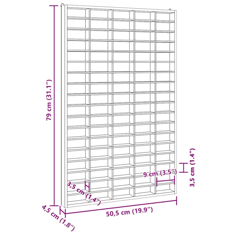 Medinė kolekcinė vitrina su 90 skyrių, 50,5x4,5x79 cm