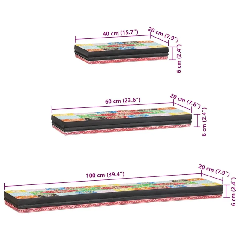 Sieninės lentynos 3 pcs Įvairiaspalvis 100 x 20 x 6 cm