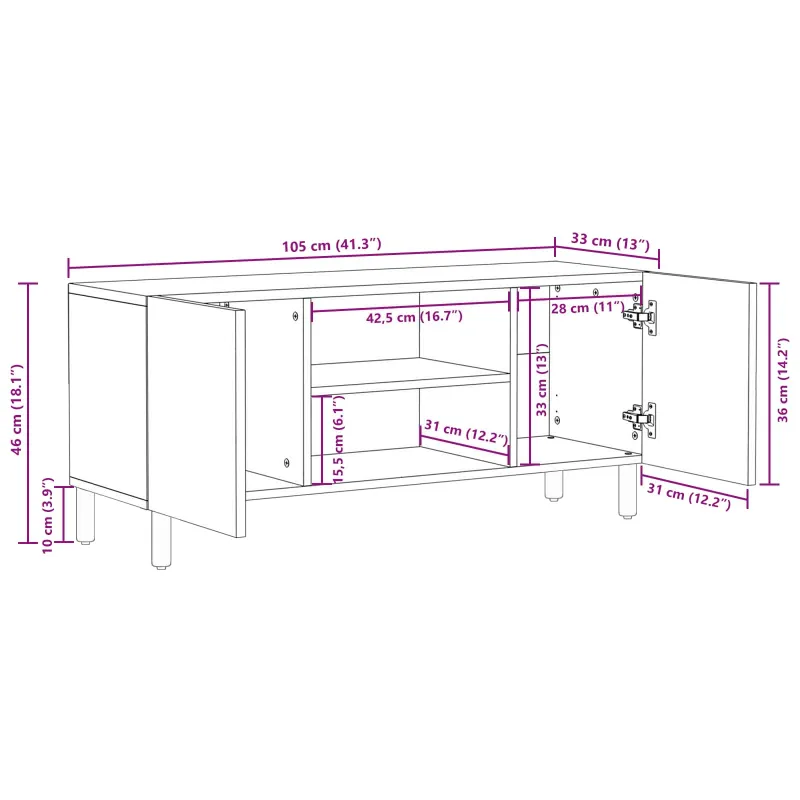 Televizoriaus spintelė Baltos skalbimo apdaila 105 x 33 x 46 cm