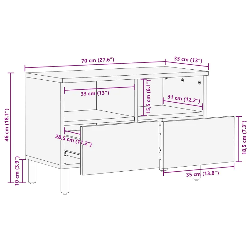 Televizoriaus spintelė Baltos skalbimo apdaila 70 x 33 x 46 cm