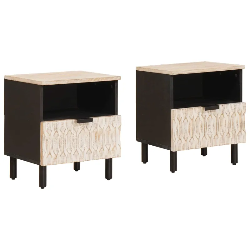 Šalia lovos spintelė su stalčių 2 pcs Balta 40 x 33 x 46 cm