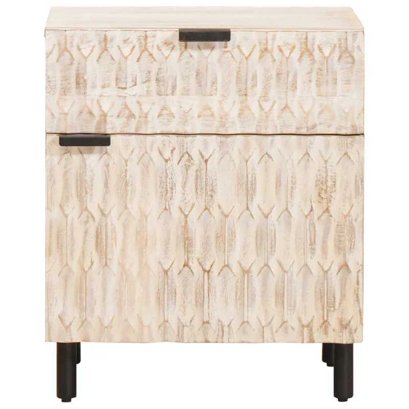 Šalia lovos spintelė Balta 50 x 33 x 60 cm Kietas mango medis