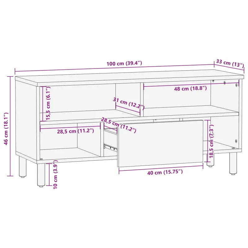 Televizoriaus spintelė Baltos skalbimo apdaila 100 x 33 x 46 cm