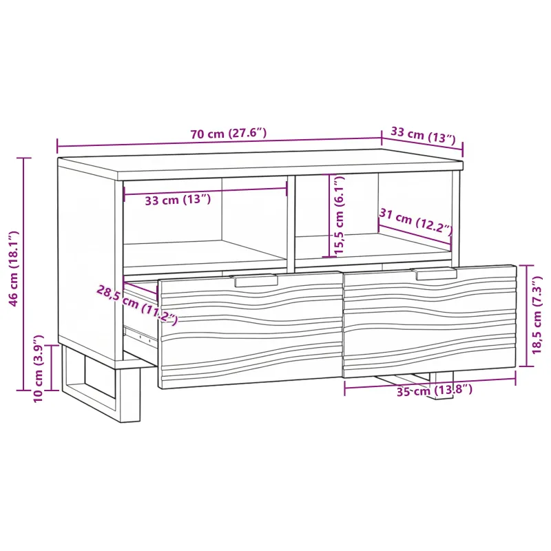 TV vienetai su stalčių Balta 70 x 33 x 46 cm Apdirbta mediena