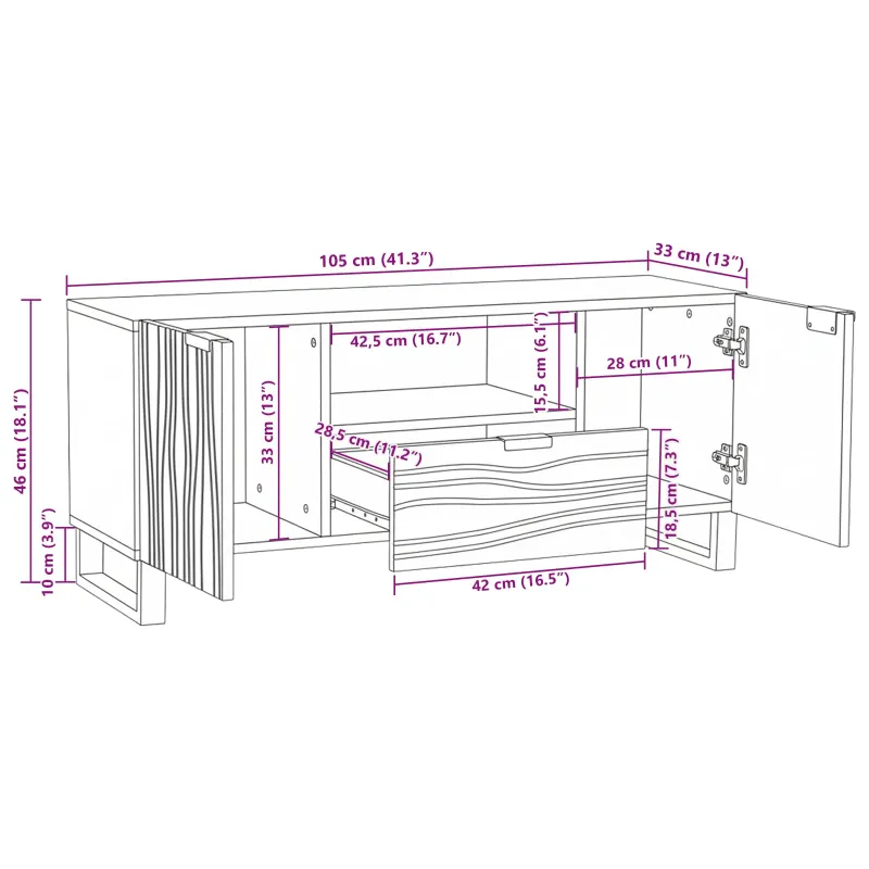 TV vienetai su stalčių Balta 105 x 33 x 46 cm Apdirbta mediena