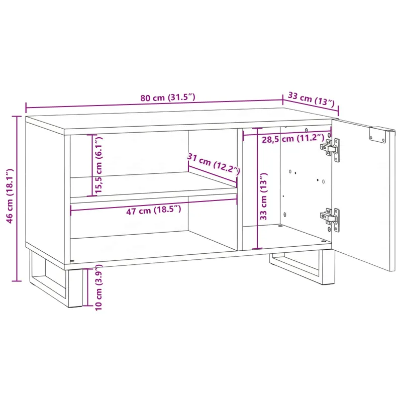 TV vienetai Balta 80 x 33 x 46 cm Apdirbta mediena