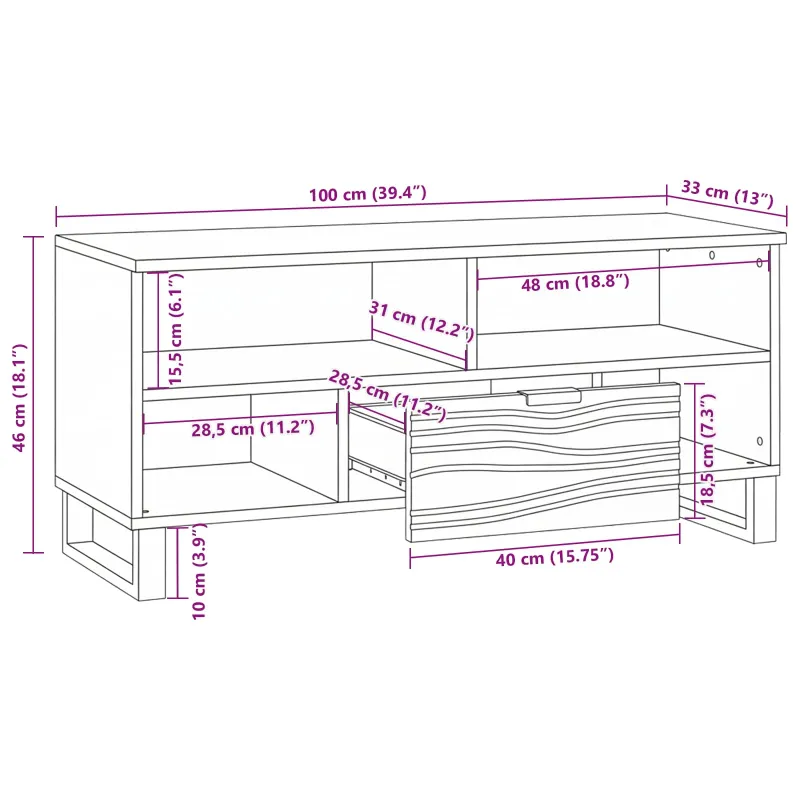 TV vienetai su stalčių Balta 105 x 33 x 46 cm Apdirbta mediena