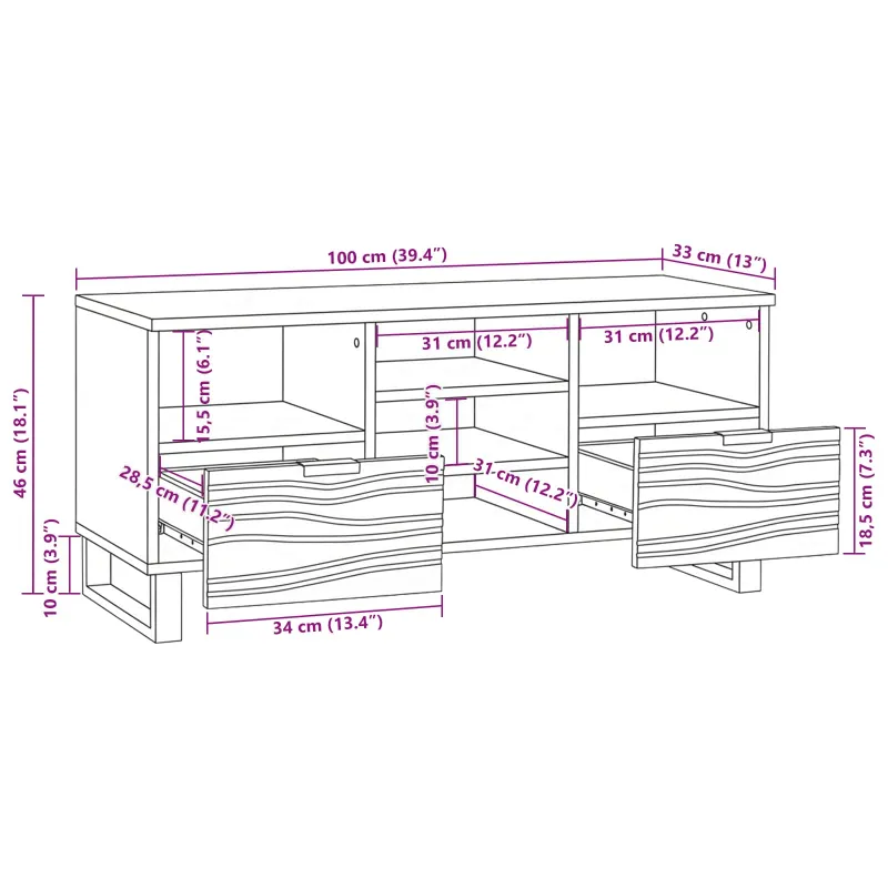 TV vienetai su stalčių Balta 100 x 33 x 46 cm Apdirbta mediena