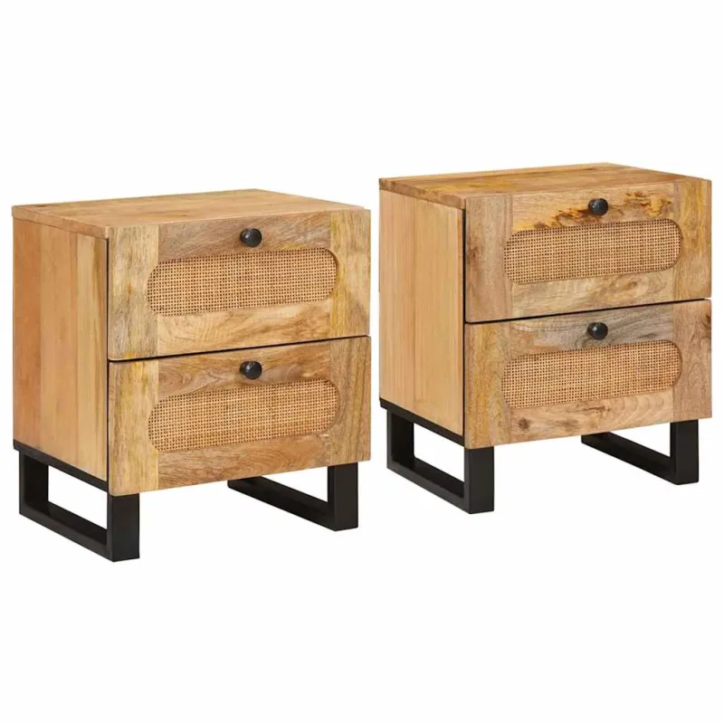 Šalia lovos spintelė su stalčių 2 pcs Natūrali 40 x 33 x 46 cm