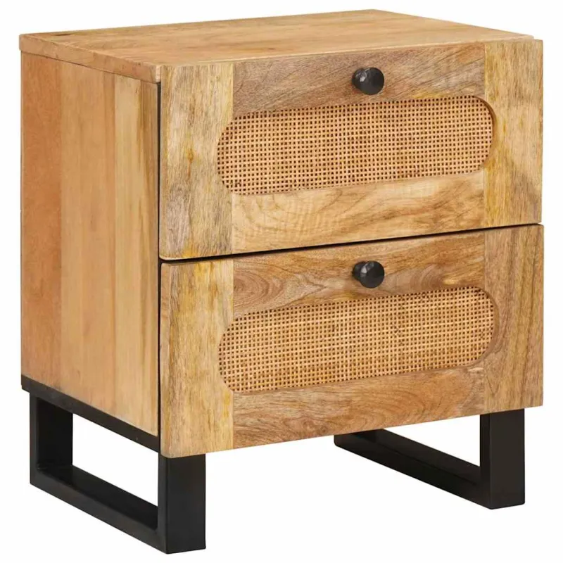 Šalia lovos spintelė su stalčių 2 pcs Natūrali 40 x 33 x 46 cm