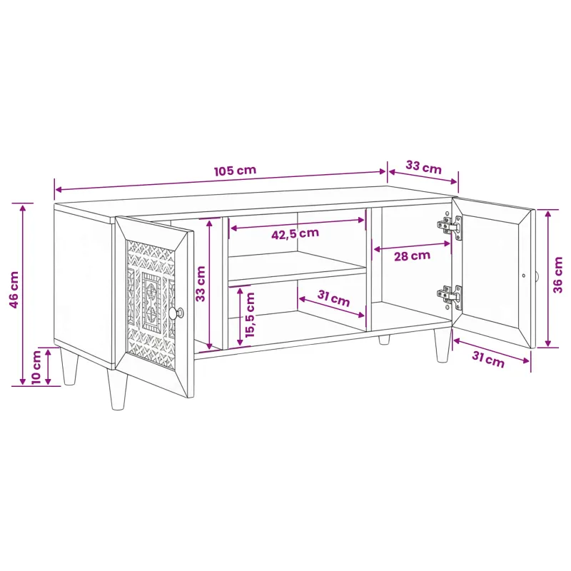 TV vienetai su lentyna Balta 105 x 33 x 46 cm Apdirbta mediena
