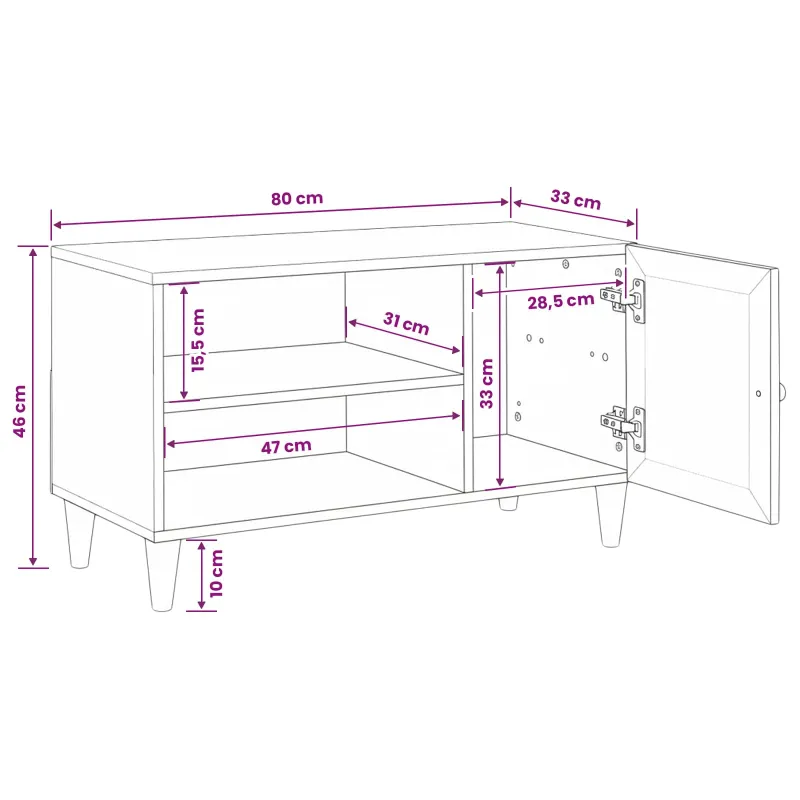 TV vienetai su lentyna Balta 80 x 33 x 46 cm Apdirbta mediena