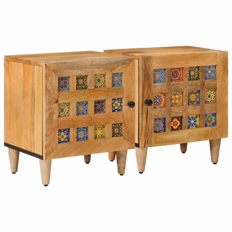Šalia lovos spintelė 2 pcs Natūrali 40 x 33 x 46 cm
