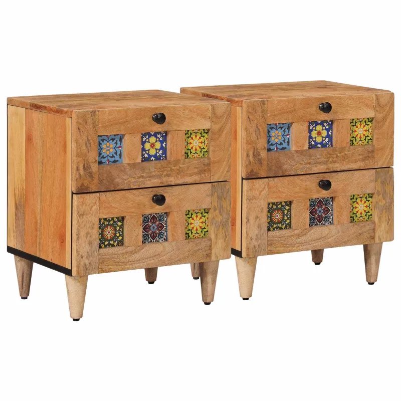 Šalia lovos spintelė su stalčių 2 pcs Natūrali 40 x 33 x 46 cm