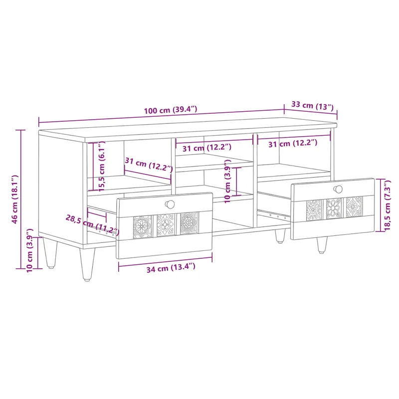 Televizoriaus spintelė su stalčių Natūrali 100 x 33 x 46 cm