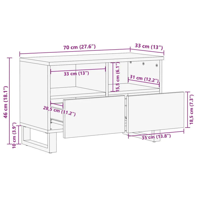 Televizoriaus spintelė Ruda 70 x 33 x 46 cm Kietas mango medis