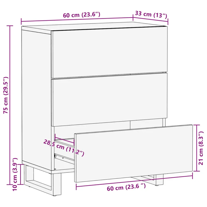 Sandėliavimo komodas Ruda 60 x 33 x 75 cm Kietas mango medis