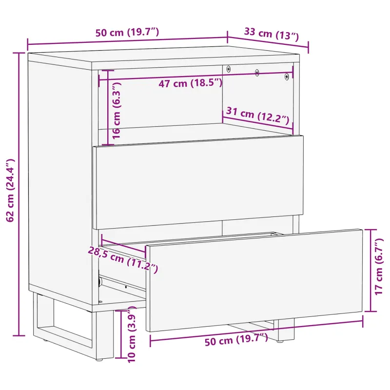 Lovos spintelė Ruda 50 x 33 x 62 cm Kietas mango medis